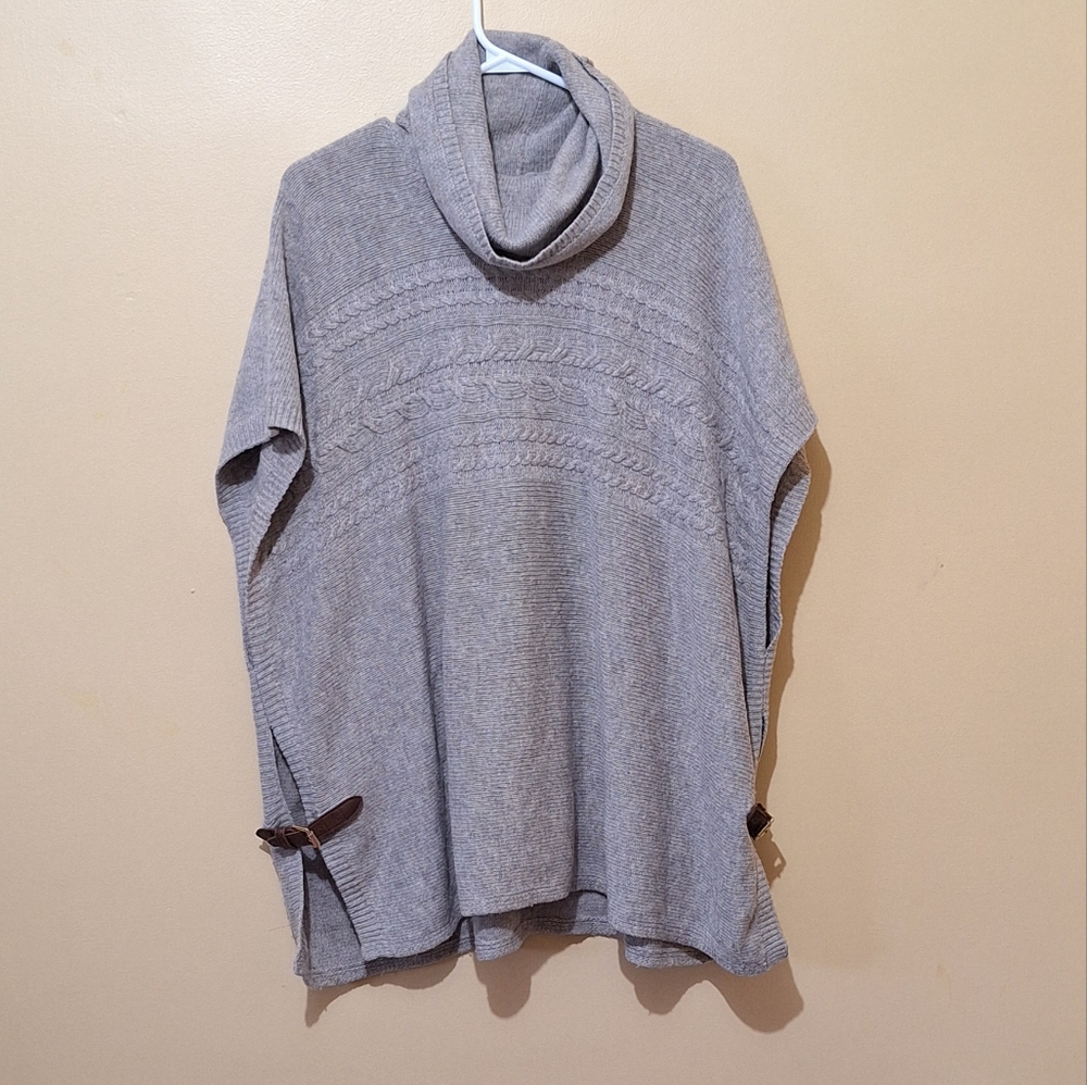 Tahari Lamb's Wool Blend Gray Oversized Poncho Sweater